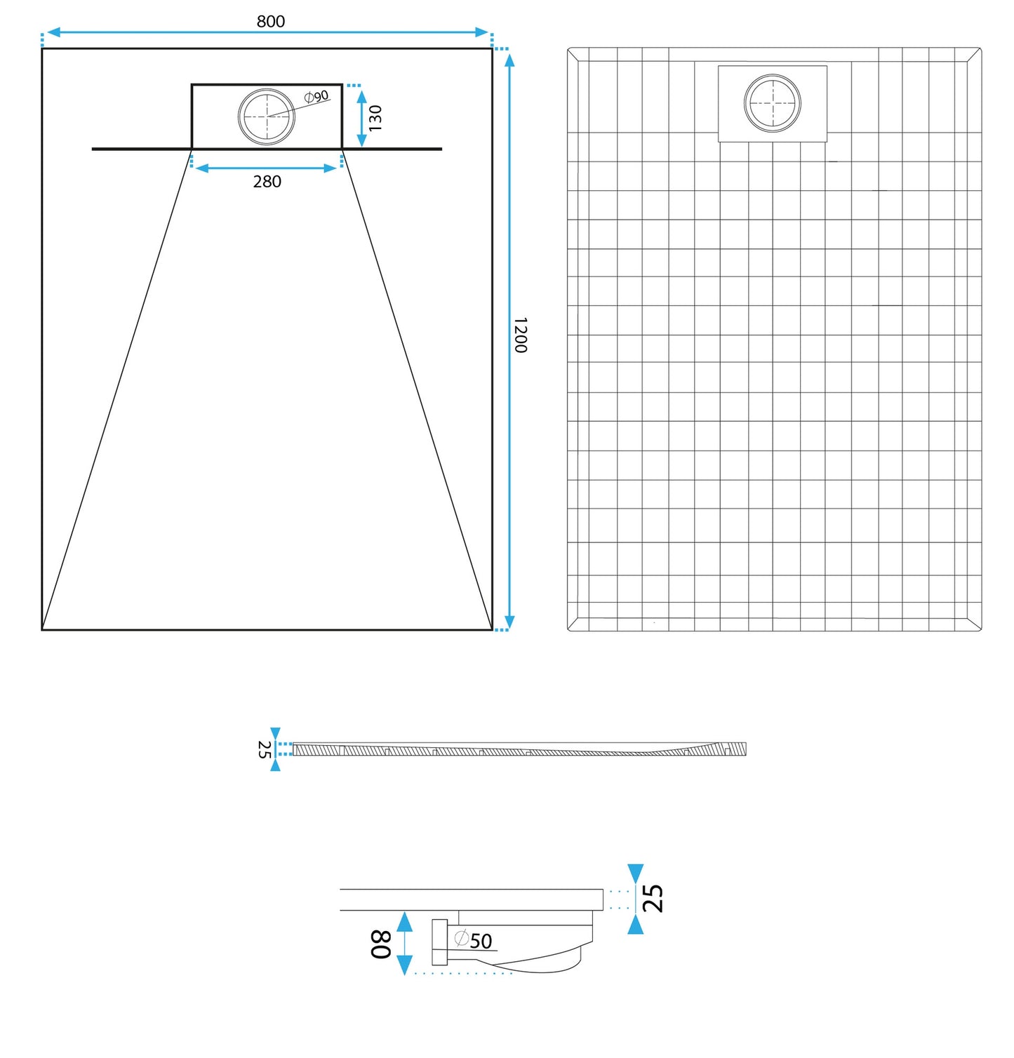 Duschtasse Bazalt White 80x120  9