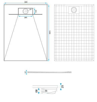 Duschtasse Bazalt White 80x120  9