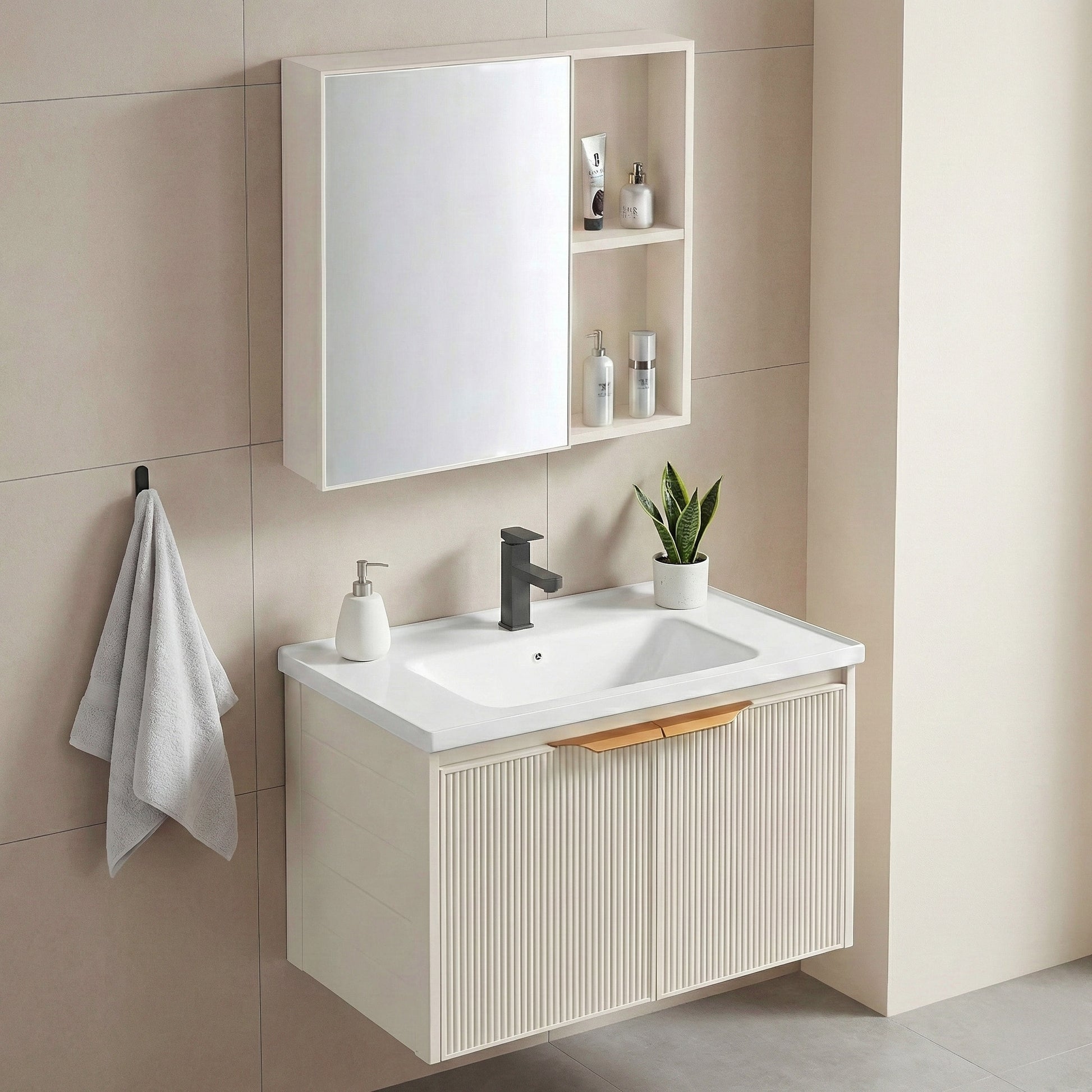 Badezimmermöbel-Set mit Waschbecken Mario 60cm Beige  3