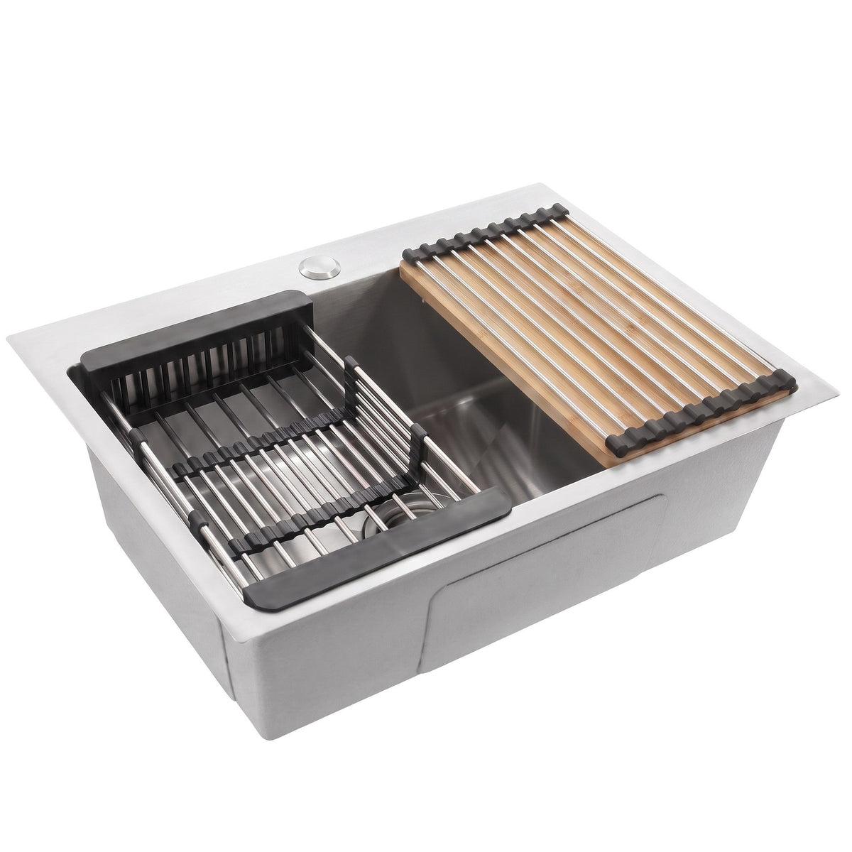 Stahlspüle Mit 3-teiligem Zubehörset REA Liam Brush Nickel Graue Accessoires 10