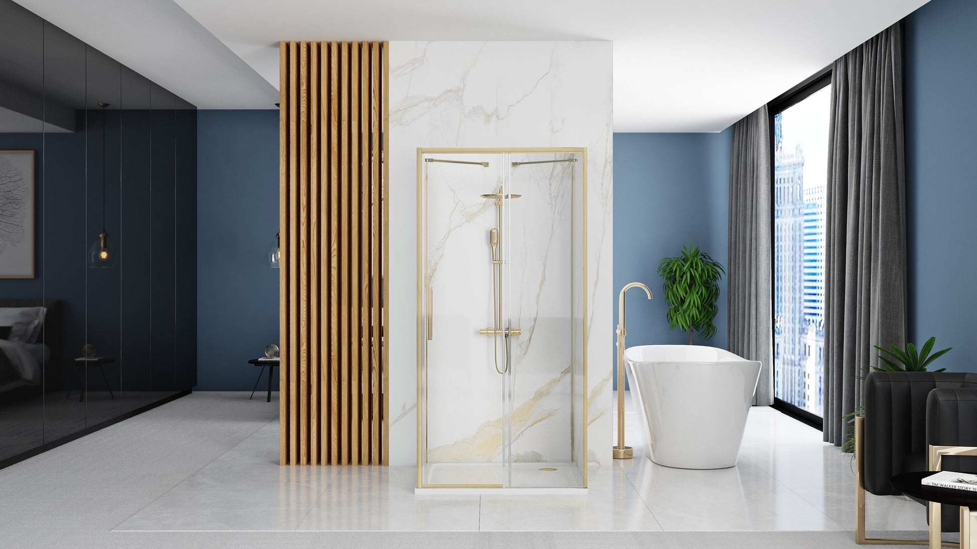 Duschkabine Rea Rapid Slide Brush Gold Wandmontage 160x100 4