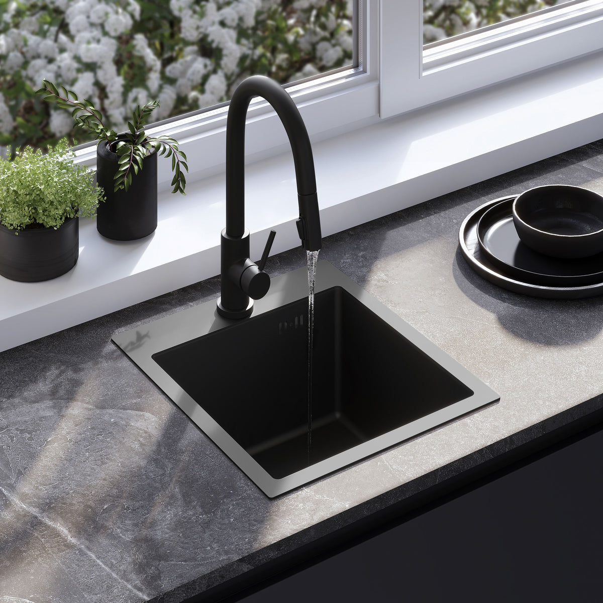 Stahlspüle Mit 3-teiligem Zubehörset REA Leo 40 Black 5