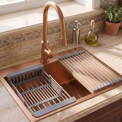 Stahlspüle Mit 3-teiligem Zubehörset REA Liam Brush Copper Graue Accessoires 4
