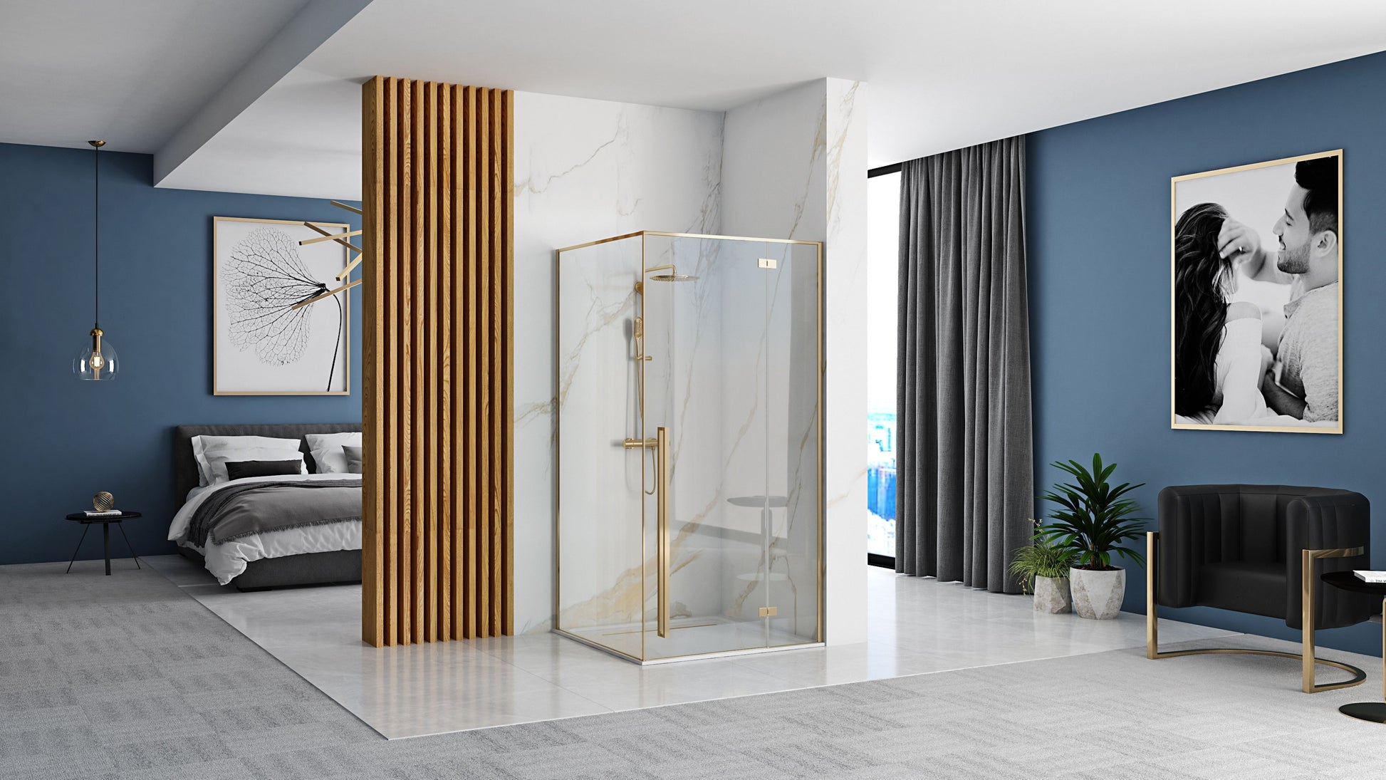 Duschkabine FARGO GOLD 100x80 mit Duschwanne Savoy Schwarz 2